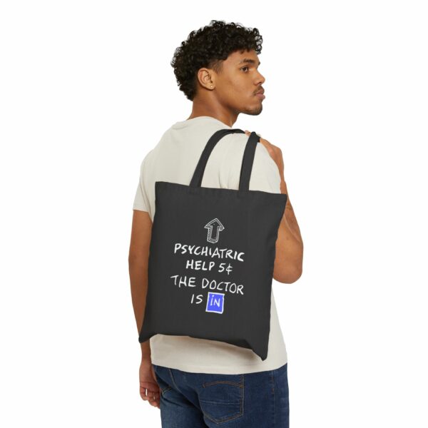 Funny Psychiatric Help 5 Cents Quote - The Doctor Is In Retro Design Cotton Canvas Tote Bag - Image 3