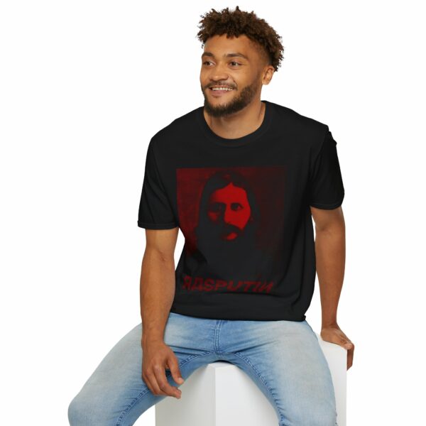 Grigori Yefimovich Rasputin Lover of the Russian Queen Dark Red Black Photo Portrait Unisex Softstyle T-Shirt - Image 6