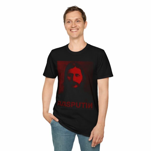 Grigori Yefimovich Rasputin Lover of the Russian Queen Dark Red Black Photo Portrait Unisex Softstyle T-Shirt - Image 4