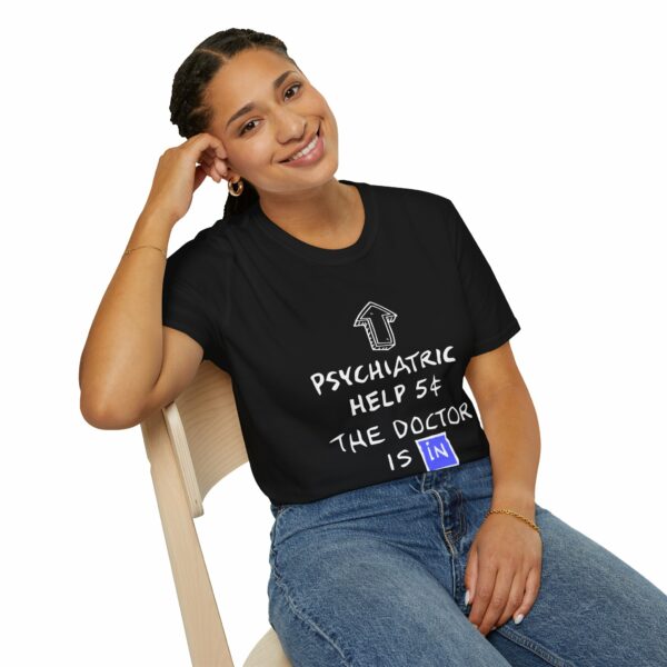 Funny Psychiatric Help 5 Cents Quote – The Doctor Is In Retro Design Unisex Softstyle T-Shirt - Image 5