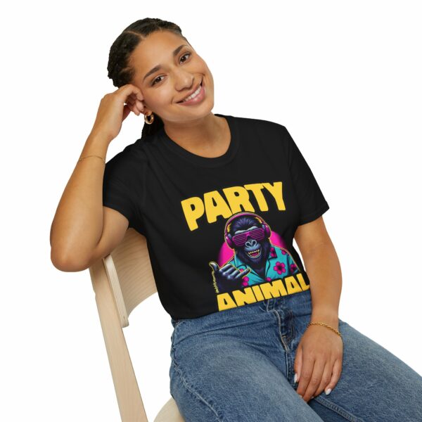 Party Animal Funny Retro 80s Hawaii Deejay Gorilla Shaka Unisex Softstyle T-Shirt - Image 5