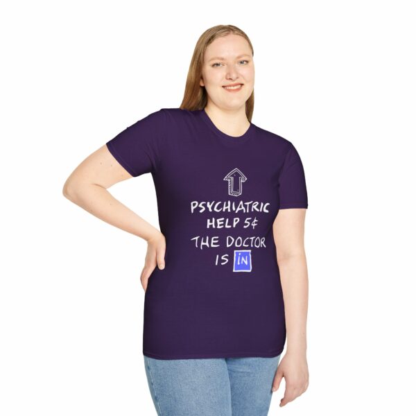 Funny Psychiatric Help 5 Cents Quote – The Doctor Is In Retro Design Unisex Softstyle T-Shirt - Image 13