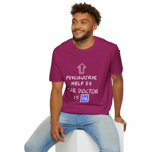 Funny Psychiatric Help 5 Cents Quote – The Doctor Is In Retro Design Unisex Softstyle T-Shirt - Image 11