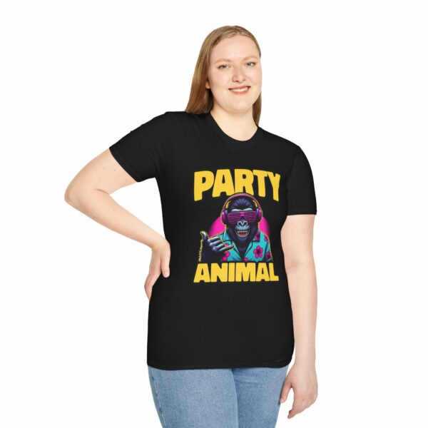 Party Animal Funny Retro 80s Hawaii Deejay Gorilla Shaka Unisex Softstyle T-Shirt - Image 3