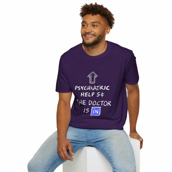 Funny Psychiatric Help 5 Cents Quote – The Doctor Is In Retro Design Unisex Softstyle T-Shirt - Image 16