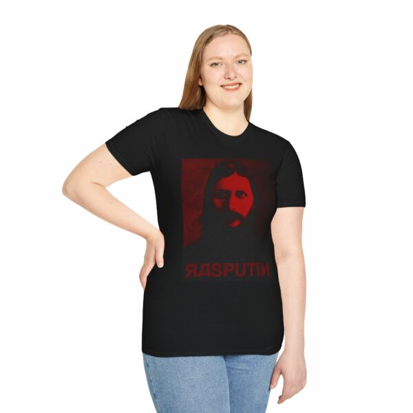 Grigori Yefimovich Rasputin Lover of the Russian Queen Dark Red Black Photo Portrait Unisex Softstyle T-Shirt - Image 3