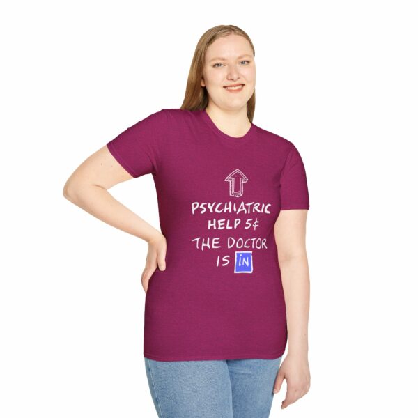 Funny Psychiatric Help 5 Cents Quote – The Doctor Is In Retro Design Unisex Softstyle T-Shirt - Image 8