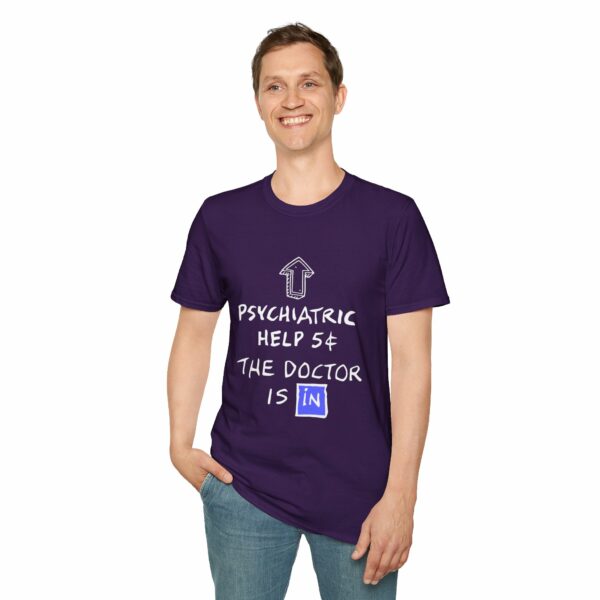 Funny Psychiatric Help 5 Cents Quote – The Doctor Is In Retro Design Unisex Softstyle T-Shirt - Image 14