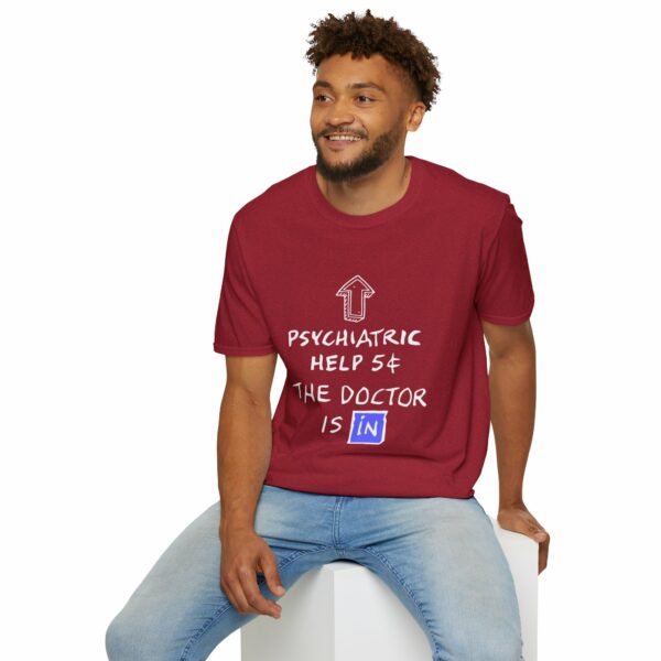 Funny Psychiatric Help 5 Cents Quote – The Doctor Is In Retro Design Unisex Softstyle T-Shirt - Image 21