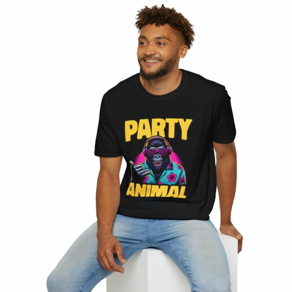 Party Animal Funny Retro 80s Hawaii Deejay Gorilla Shaka Unisex Softstyle T-Shirt - Image 6