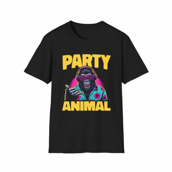 Party Animal Funny Retro 80s Hawaii Deejay Gorilla Shaka Unisex Softstyle T-Shirt