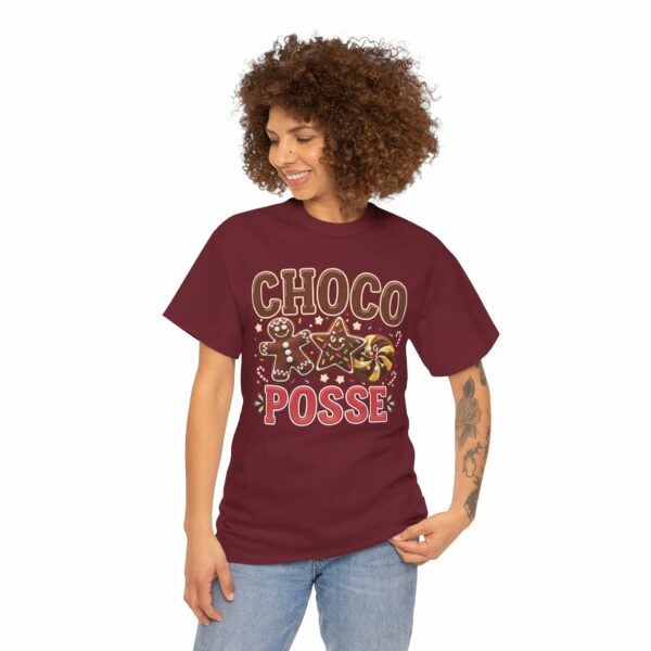 Fun and Festive 'Choco Posse' Holiday Design – Cheerful Chocolate Gingerbread, Peppermint & Star Cookies Art Unisex Heavy Cotton Tee - Image 5