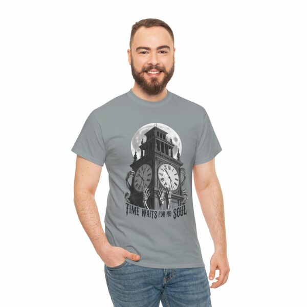 Time waits for no soul - Gothic Horror Clock Tower Design - Dark Fantasy Fashion Unisex Heavy Cotton Tee - Image 3