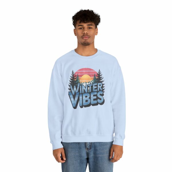 Winter Vibes Snowy Mountain Pine Trees Striped Sunset Nature Art Lovers Design Unisex Heavy Blend™ Crewneck Sweatshirt - Image 3