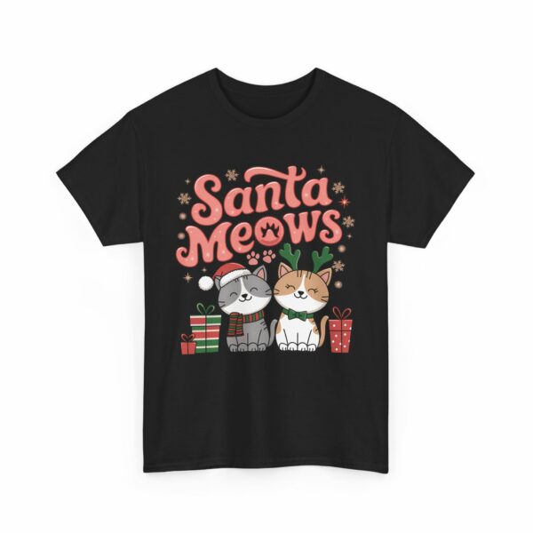 Santa Meows Cute Festive Cats Christmas Design with Santa Hat, Reindeer Antlers, Holiday Gifts & Snowflakes Unisex Heavy Cotton Tee