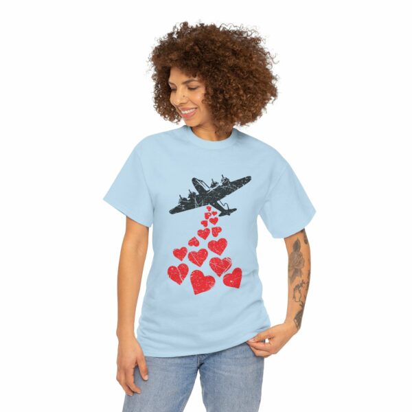 Hearts in Flight: Love Bombs Painting the Sky Unisex Heavy Cotton Tee - Image 4