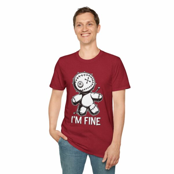 I'm Fine Voodoo Doll - Ragdoll Macabre Humor Gothic Design Unisex Softstyle T-Shirt - Image 9