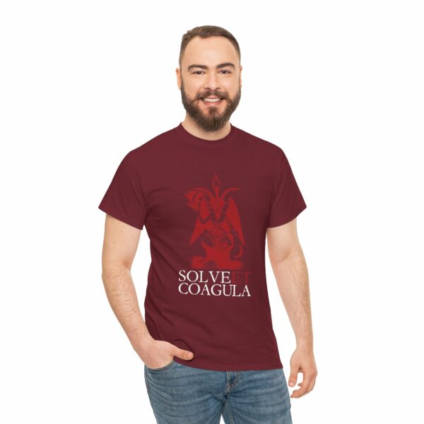 Solve et Coagula Baphomet Ancient Pagan Alchemy Transformation Motto Red White Design Unisex Heavy Cotton Tee - Image 6