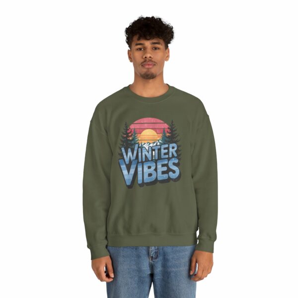 Winter Vibes Snowy Mountain Pine Trees Striped Sunset Nature Art Lovers Design Unisex Heavy Blend™ Crewneck Sweatshirt - Image 15