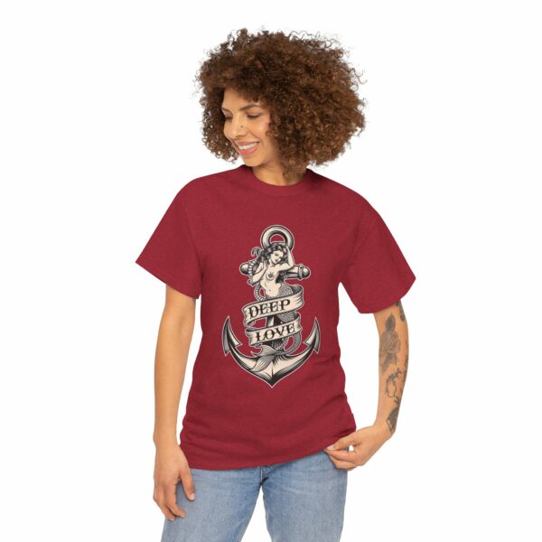 Mermaid and Anchor Deep Love Tattoo Design – Old School Marine Sailor Legends Art Unisex Heavy Cotton Tee - Image 18