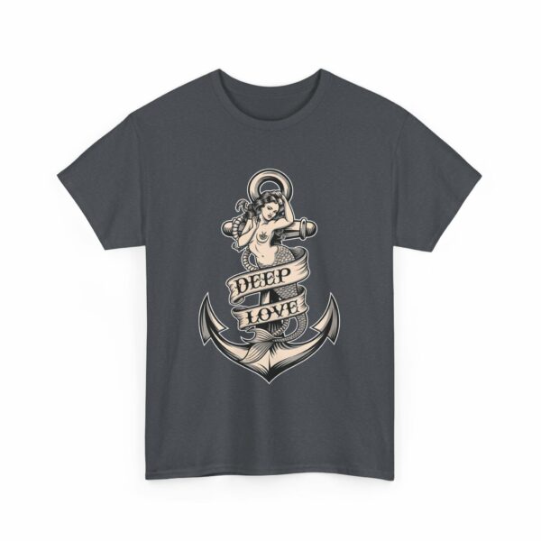 Mermaid and Anchor Deep Love Tattoo Design – Old School Marine Sailor Legends Art Unisex Heavy Cotton Tee - Image 11