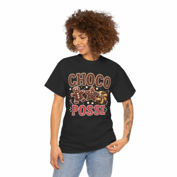 Fun and Festive 'Choco Posse' Holiday Design – Cheerful Chocolate Gingerbread, Peppermint & Star Cookies Art Unisex Heavy Cotton Tee - Image 2