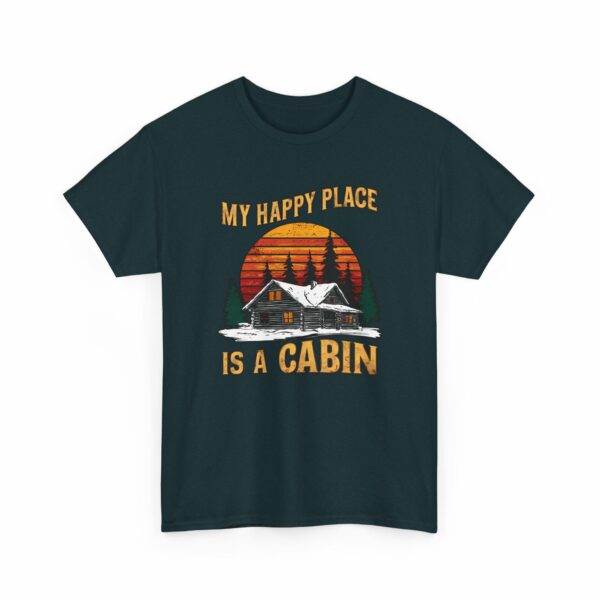 My Happy Place is a Cabin - Winter Holiday Woods Mountain lovers retro sunset design Unisex Heavy Cotton Tee - Image 4