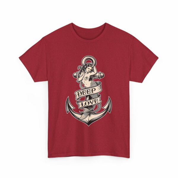 Mermaid and Anchor Deep Love Tattoo Design – Old School Marine Sailor Legends Art Unisex Heavy Cotton Tee - Image 17