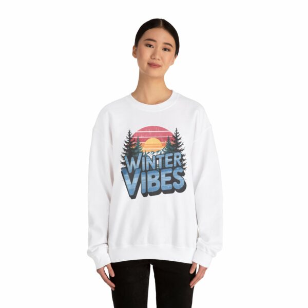 Winter Vibes Snowy Mountain Pine Trees Striped Sunset Nature Art Lovers Design Unisex Heavy Blend™ Crewneck Sweatshirt - Image 5