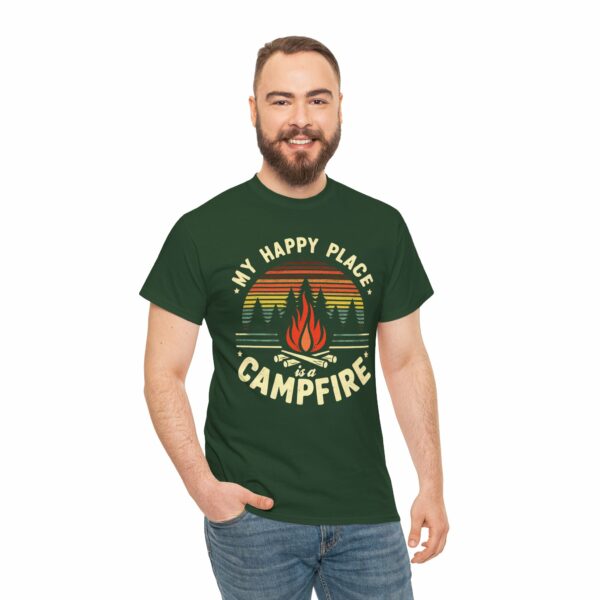 My Happy Place is a Campfire - Outdoors Hiking Camping lovers retro striped sunset vintage design Unisex Heavy Cotton Tee - Image 6