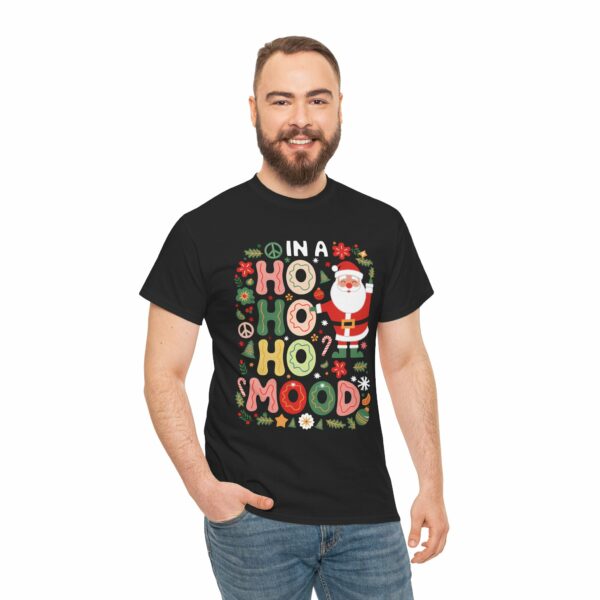 In A Ho Ho Ho Mood Santa Claus Christmas Naive Letter Art Funny Winter Holiday Design Unisex Heavy Cotton Tee - Image 3