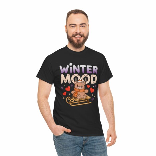 Winter Mood Cute Bear on Sled Funny Holiday Happy Season Design Unisex Heavy Cotton Tee - Image 3