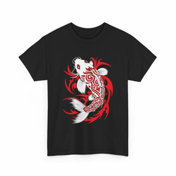 Japanese Koi Carp Tribal Tattoo Asian Art White Red Black Design Unisex Heavy Cotton Tee