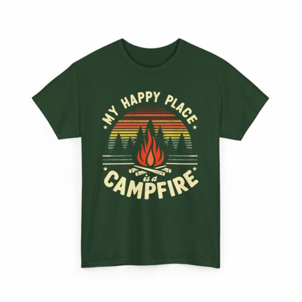 My Happy Place is a Campfire - Outdoors Hiking Camping lovers retro striped sunset vintage design Unisex Heavy Cotton Tee - Image 4