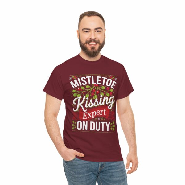 Mistletoe Kissing Expert on Duty - Christmas Eve Winter Vacation Party Funny Letter Art Unisex Heavy Cotton Tee - Image 9