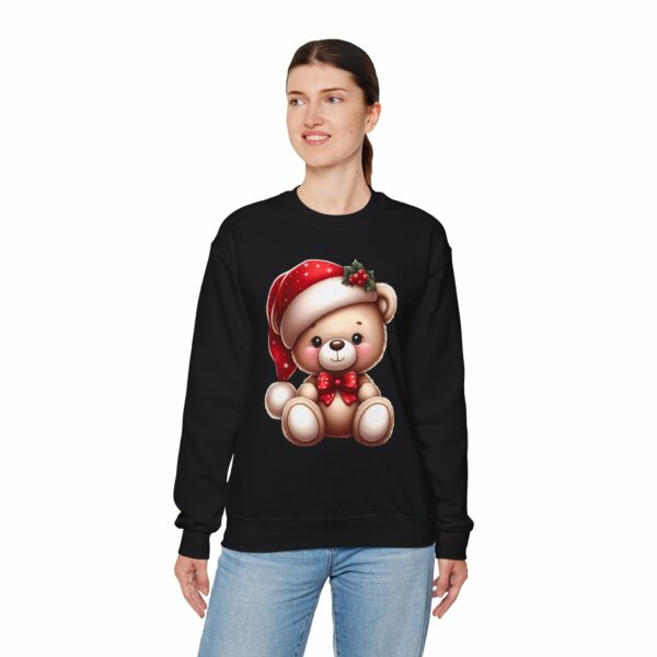 Merry Christmas Cute Teddy Bear in Santa Hat and Papillon Bow Tie Happy Animal Design Unisex Heavy Blend™ Crewneck Sweatshirt - Image 8