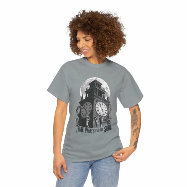 Time waits for no soul - Gothic Horror Clock Tower Design - Dark Fantasy Fashion Unisex Heavy Cotton Tee - Image 2