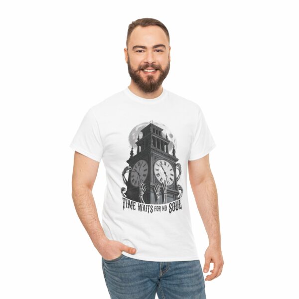 Time waits for no soul - Gothic Horror Clock Tower Design - Dark Fantasy Fashion Unisex Heavy Cotton Tee - Image 6