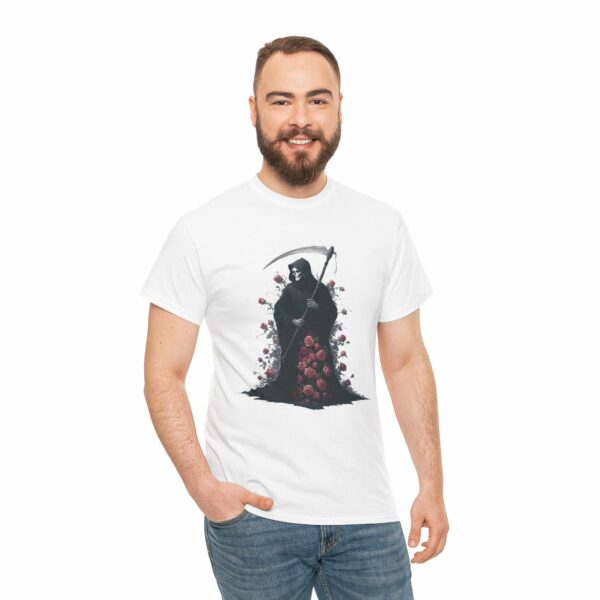 Halloween Roses The Macabre Gift of the Grim Reaper Design Unisex Heavy Cotton Tee - Image 6