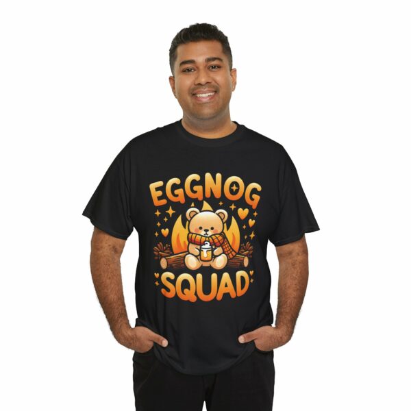 Eggnog Squad Cute Christmas Winter Holiday Bear Cozy Camp Fire Happy Animal Design Unisex Heavy Cotton Tee - Image 6