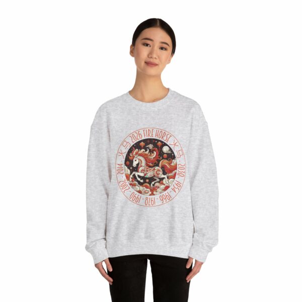 Year of The Horse 2026 Fire Horse Stylized Chinese Traditional Zodiac Astrologic Sign 马年 火马 Design Unisex Heavy Blend™ Crewneck Sweatshirt - Image 2