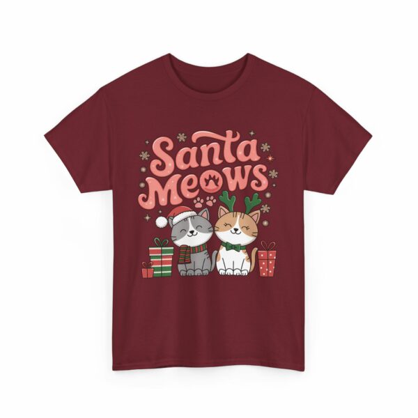 Santa Meows Cute Festive Cats Christmas Design with Santa Hat, Reindeer Antlers, Holiday Gifts & Snowflakes Unisex Heavy Cotton Tee - Image 9