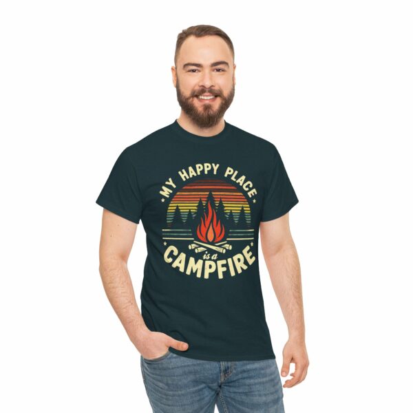 My Happy Place is a Campfire - Outdoors Hiking Camping lovers retro striped sunset vintage design Unisex Heavy Cotton Tee - Image 10