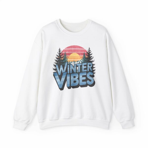 Winter Vibes Snowy Mountain Pine Trees Striped Sunset Nature Art Lovers Design Unisex Heavy Blend™ Crewneck Sweatshirt - Image 4