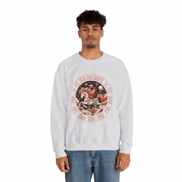 Year of The Horse 2026 Fire Horse Stylized Chinese Traditional Zodiac Astrologic Sign 马年 火马 Design Unisex Heavy Blend™ Crewneck Sweatshirt - Image 3