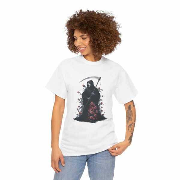 Halloween Roses The Macabre Gift of the Grim Reaper Design Unisex Heavy Cotton Tee - Image 5