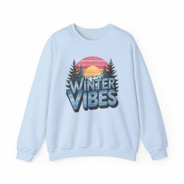 Winter Vibes Snowy Mountain Pine Trees Striped Sunset Nature Art Lovers Design Unisex Heavy Blend™ Crewneck Sweatshirt