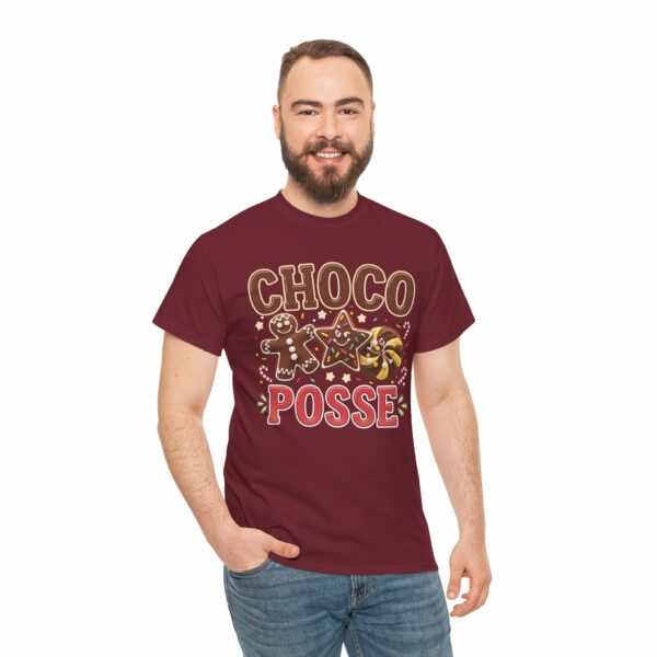 Fun and Festive 'Choco Posse' Holiday Design – Cheerful Chocolate Gingerbread, Peppermint & Star Cookies Art Unisex Heavy Cotton Tee - Image 6