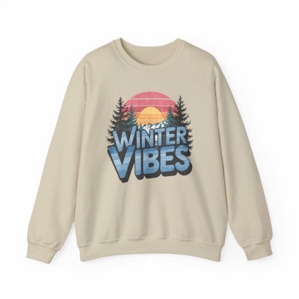 Winter Vibes Snowy Mountain Pine Trees Striped Sunset Nature Art Lovers Design Unisex Heavy Blend™ Crewneck Sweatshirt - Image 10