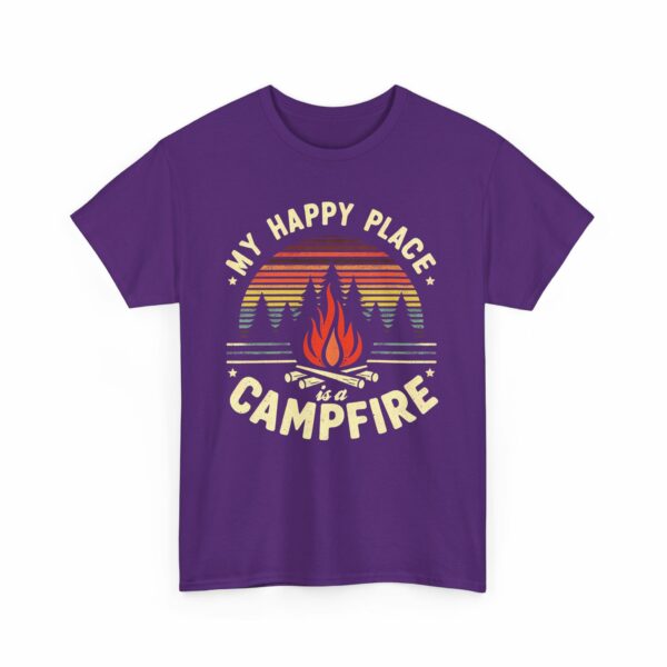 My Happy Place is a Campfire - Outdoors Hiking Camping lovers retro striped sunset vintage design Unisex Heavy Cotton Tee - Image 14